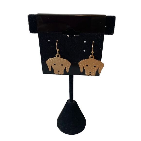 Adorable Matte Gold Toned Dog Drop Earrings. - Picture 2 of 5